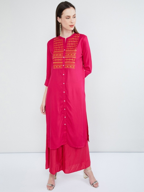 

max Women Pink Embroidered Straight Kurta