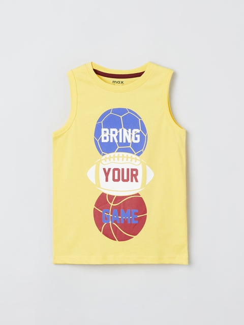 

max Boys Yellow & Blue Printed Sleeveless T-shirt