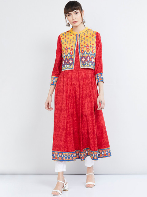 

max Women Red Printed A-Line Kurta with Jacket