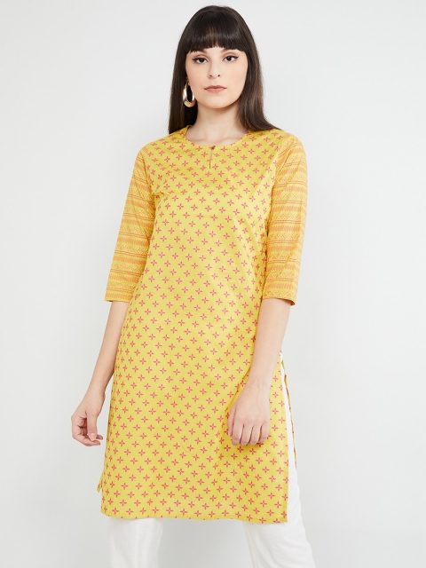 

max Women Yellow & Pink Printed Straight Kurta