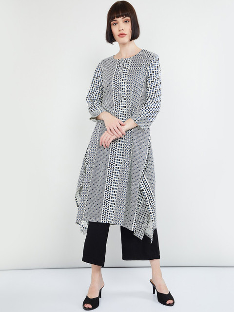 

max Women White & Black Printed A-Line Kurta