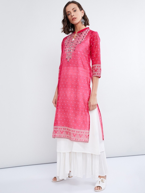 

max Women Pink Printed Straight Kurta