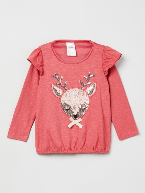 

max Girls Pink Printed Round Neck T-shirt