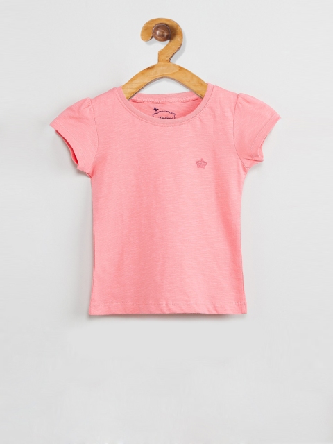 

max Girls Pink Solid Round Neck T-shirt