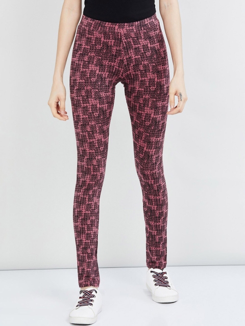 

max Women Pink & Black Printed Ankle-Length Leggings