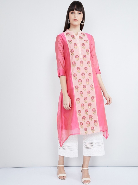 

max Women Pink & Beige Embroidered A-Line Kurta
