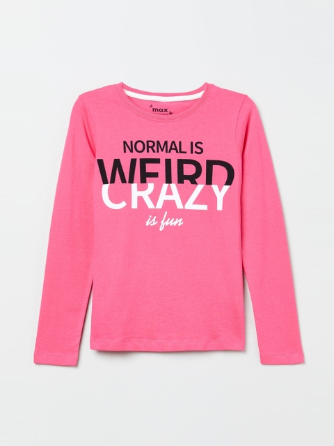 

max Girls Pink Printed Round Neck T-shirt