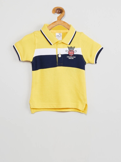 

max Boys Yellow & Navy Blue Colourblocked Polo Collar T-shirt