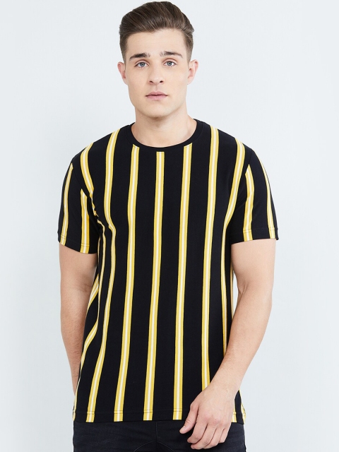 

max Men Black & Yellow Striped Round Neck T-shirt