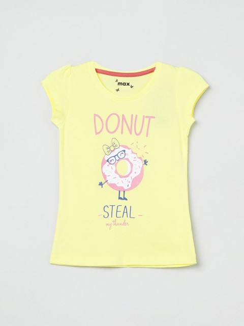 

max Girls Yellow Printed Round Neck T-shirt