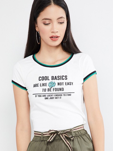 

max Women Off-White Printed Round Neck T-shirt