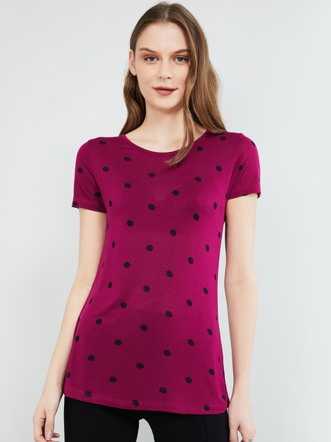 

max Women Magenta Printed Round Neck T-shirt