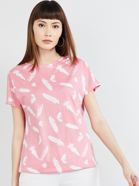 

max Women Pink Printed Round Neck T-shirt