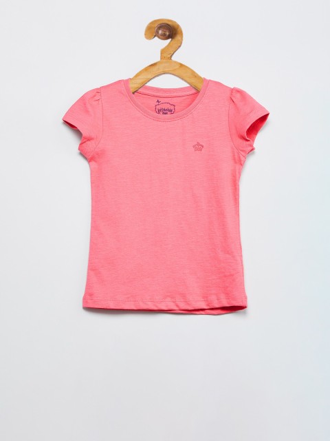

max Girls Pink Solid Round Neck T-shirt