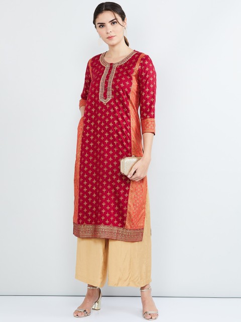 

max Women Red & Orange Printed Straight Kurta
