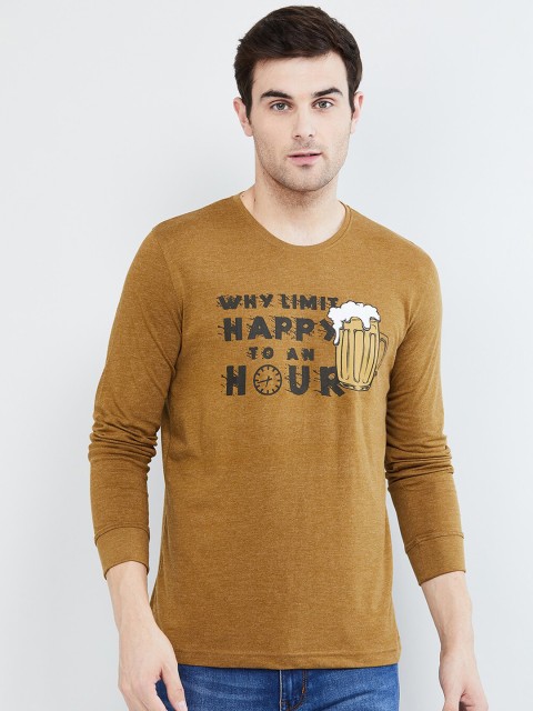 

max Men Brown Slim Fit Printed Round Neck T-shirt