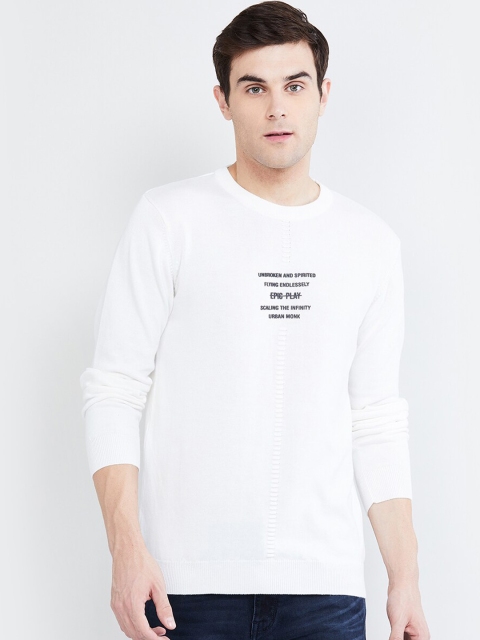 

max Men White & Black Printed Round Neck T-shirt