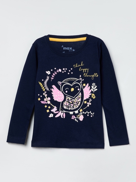 

max Girls Navy Blue Printed Top