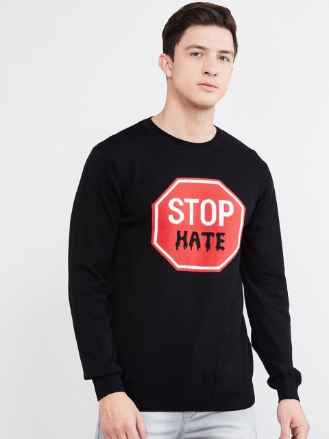 

max Men Black Printed Pullover Sweater