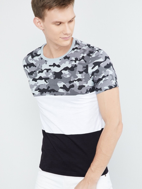 

max Men Grey & White Camo Printed Round Neck T-shirt