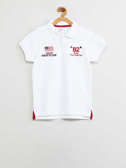 

max Boys White Solid Polo Collar T-shirt