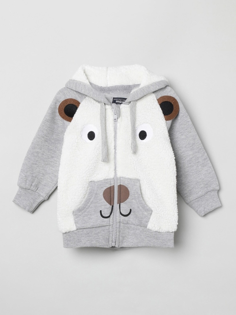 

max Boys Grey Solid Hooded Sweatshirt