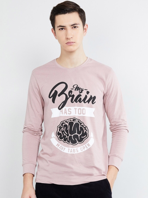 

max Men Pink Printed Round Neck T-shirt