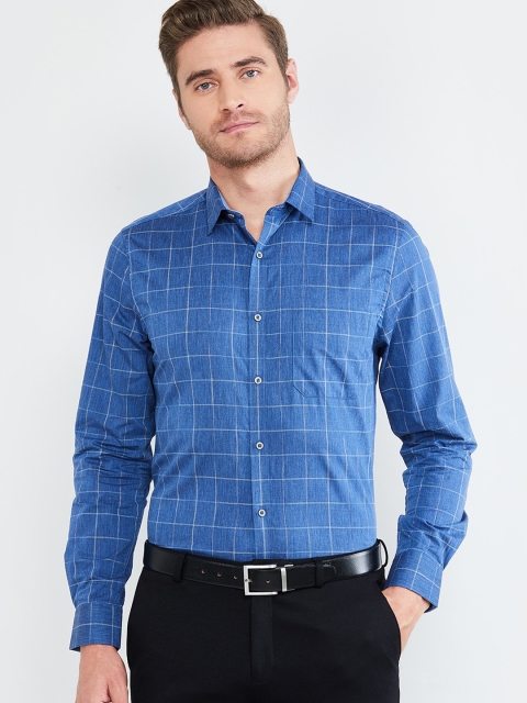 

max Men Blue Slim Fit Checked Formal Shirt