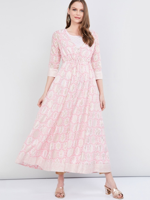 

max Women White & Pink Printed Layered Anarkali Kurta