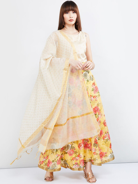 

max Off-White & Gold-Coloured Printed Dupatta