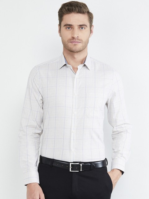 

max Men Beige & Blue Slim Fit Checked Formal Shirt