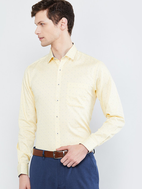 

max Men Yellow Slim Fit Printed Formal Shirt