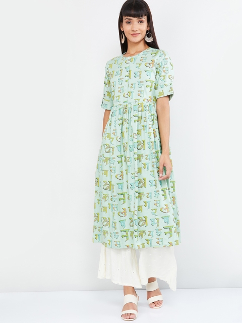 

max Women Green Printed A-Line Kurta