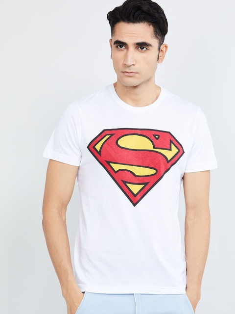 

max Men White Superman Printed Round Neck T-shirt