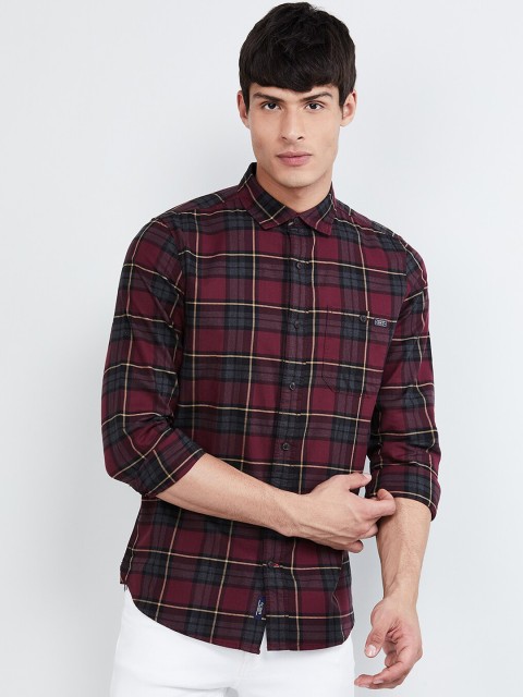 

max Men Maroon & Grey Slim Fit Checked Casual Shirt