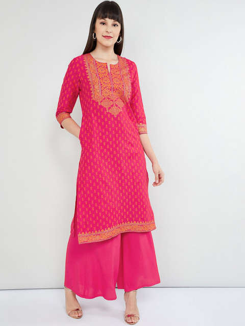 

max Women Magenta Pink & Orange Printed Straight Kurta