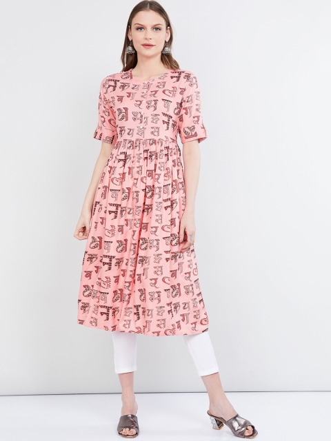 

max Women Pink & Brown Printed Anarkali Kurta