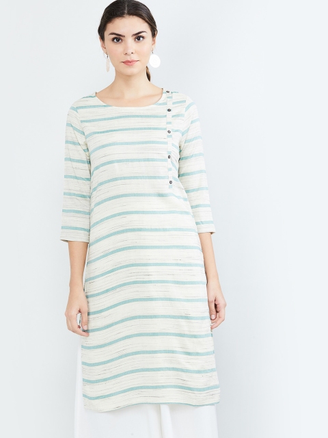 

max Women Green & White Striped Straight Kurta