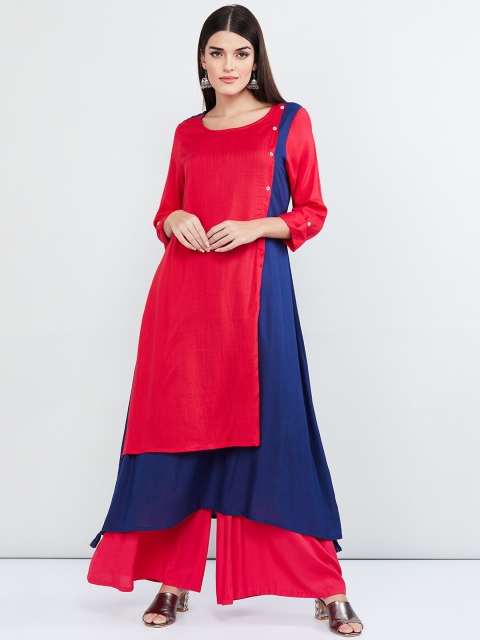 

max Women Pink & Blue Colourblocked A-Line Kurta