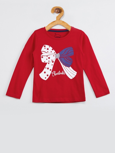 

max Girls Red Printed Round Neck T-shirt