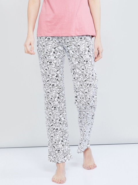 

max Women White& Black Conversational Print Lounge Pants