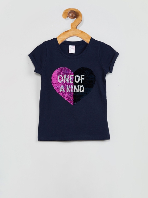 

max Girls Navy Blue Solid Round Neck T-shirt