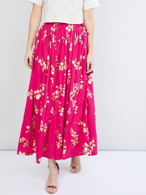 

max Women Pink & Gold-Toned Printed Flared Maxi Skirt