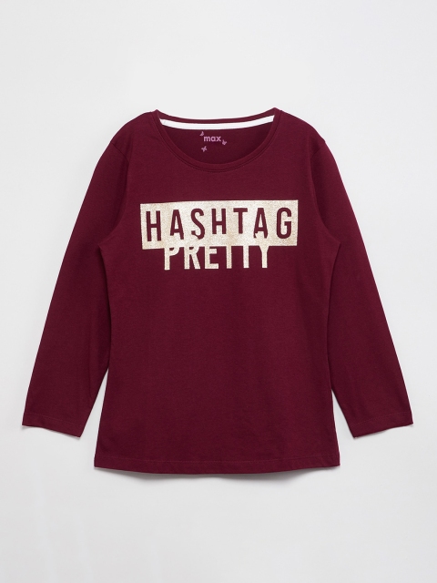 

max Girls Burgundy Printed Round Neck T-shirt
