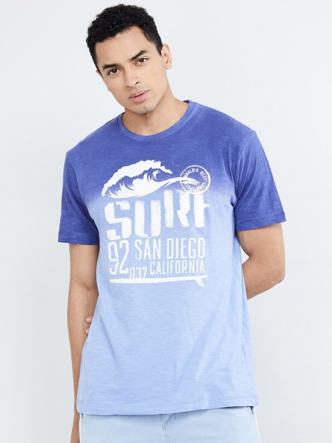 

max Men Blue Printed Halter Neck T-shirt