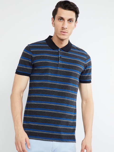 

max Men Black & Blue Striped Polo Collar T-shirt