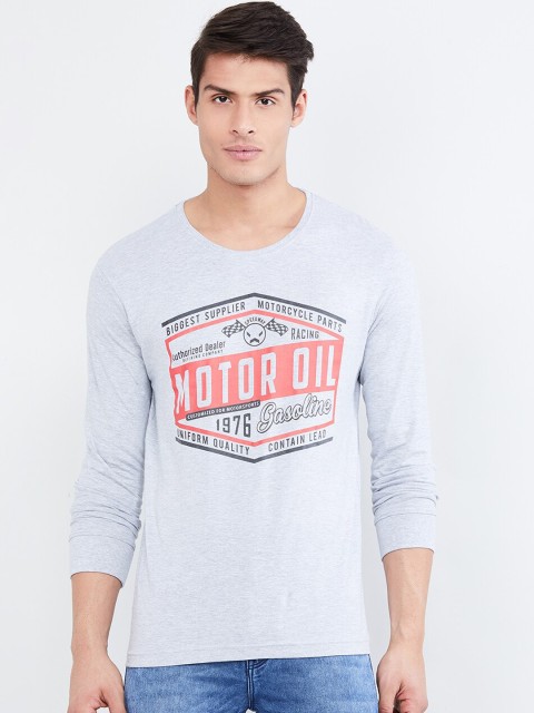 

max Men Grey Printed Round Neck T-shirt