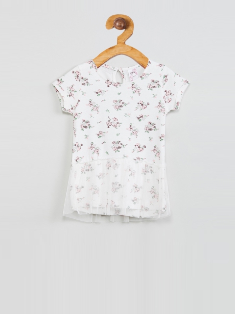 

max Girls White Printed Peplum Top