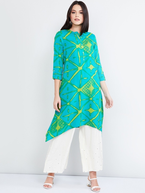 

max Women Sea Green & Yellow Printed Straight Kurta