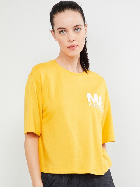 

max Women Yellow Printed Round Neck T-shirt